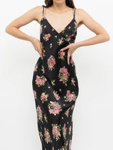 Load image into Gallery viewer, Modern x Made in Morocco x Black Floral Satin Dress (S)