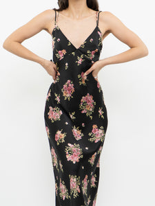 Modern x Made in Morocco x Black Floral Satin Dress (S)