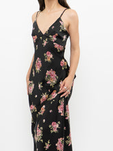 Load image into Gallery viewer, Modern x Made in Morocco x Black Floral Satin Dress (S)