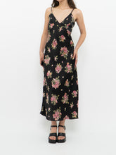 Load image into Gallery viewer, Modern x Made in Morocco x Black Floral Satin Dress (S)