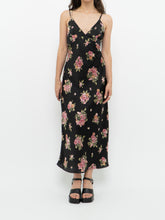 Load image into Gallery viewer, Modern x Made in Morocco x Black Floral Satin Dress (S)