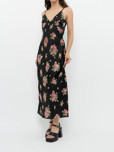 Modern x Made in Morocco x Black Floral Satin Dress (S)