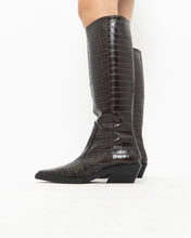 Load image into Gallery viewer, ZARA x Deadstock Burgundy Faux Croc High Boots (7, 7.5)