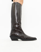 Load image into Gallery viewer, ZARA x Deadstock Burgundy Faux Croc High Boots (7, 7.5)