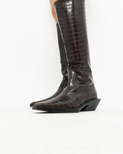 Load image into Gallery viewer, ZARA x Deadstock Burgundy Faux Croc High Boots (7, 7.5)