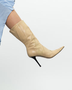 ALDO x Genuine Leather Beige Heeled Boots (38)