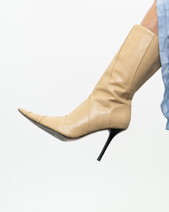 ALDO x Genuine Leather Beige Heeled Boots (38)