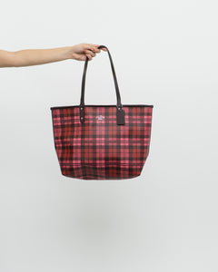 COACH x Pink Plaid Reversible Purse