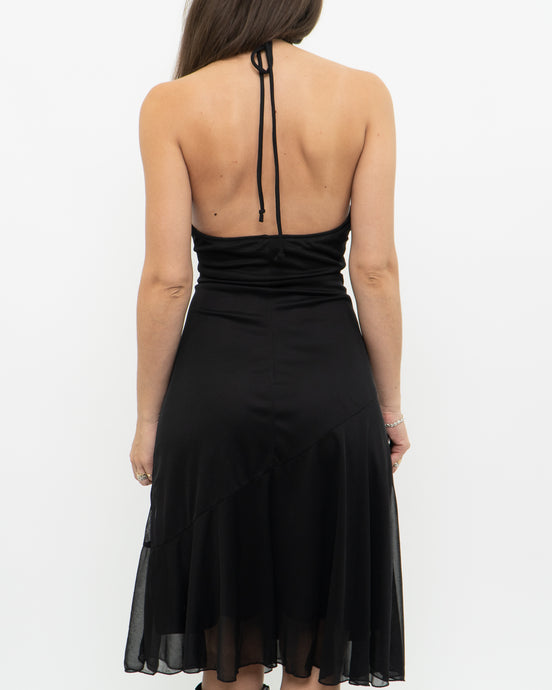 Vintage x Black Mesh Halter Dress (S)