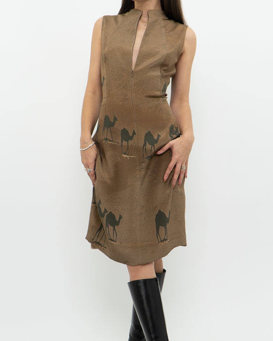 Deadstock x A-K-R-I-S x Silk Camel Patterned Dress (M)