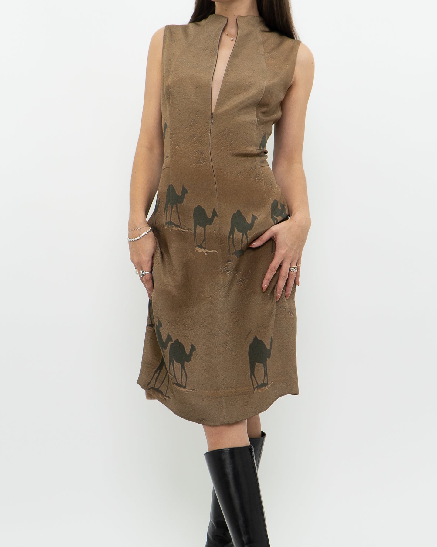 Deadstock x A-K-R-I-S x Silk Camel Patterned Dress (M)