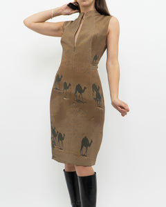 Deadstock x A-K-R-I-S x Silk Camel Patterned Dress (M)