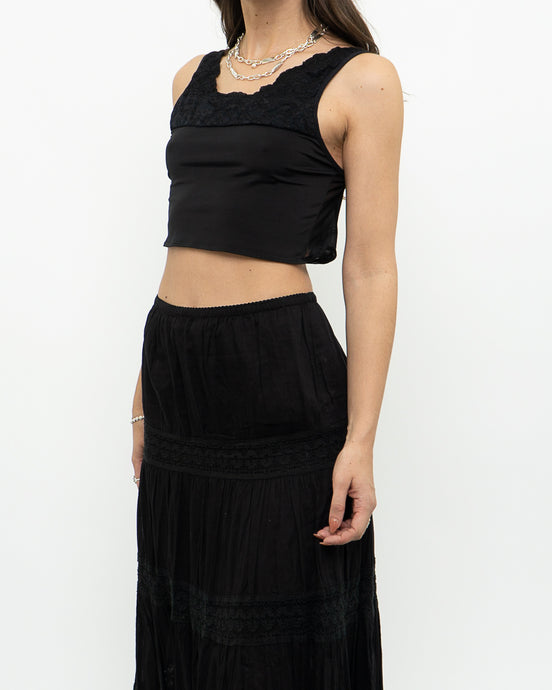 Stretchy Black Top With Lace Trim