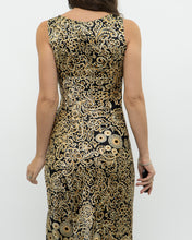 Load image into Gallery viewer, Vintage x Black, Gold Silk-Feel Patterned Dress (XS, S)