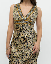 Load image into Gallery viewer, Vintage x Black, Gold Silk-Feel Patterned Dress (XS, S)