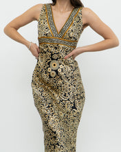 Load image into Gallery viewer, Vintage x Black, Gold Silk-Feel Patterned Dress (XS, S)