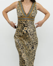 Load image into Gallery viewer, Vintage x Black, Gold Silk-Feel Patterned Dress (XS, S)