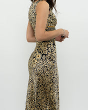 Load image into Gallery viewer, Vintage x Black, Gold Silk-Feel Patterned Dress (XS, S)