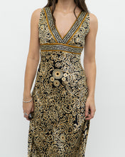 Load image into Gallery viewer, Vintage x Black, Gold Silk-Feel Patterned Dress (XS, S)