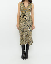 Load image into Gallery viewer, Vintage x Black, Gold Silk-Feel Patterned Dress (XS, S)