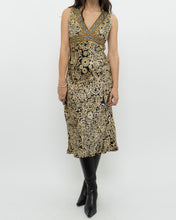 Load image into Gallery viewer, Vintage x Black, Gold Silk-Feel Patterned Dress (XS, S)