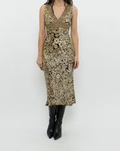 Load image into Gallery viewer, Vintage x Black, Gold Silk-Feel Patterned Dress (XS, S)