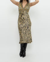 Load image into Gallery viewer, Vintage x Black, Gold Silk-Feel Patterned Dress (XS, S)