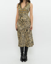 Load image into Gallery viewer, Vintage x Black, Gold Silk-Feel Patterned Dress (XS, S)