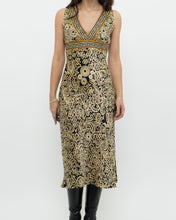 Load image into Gallery viewer, Vintage x Black, Gold Silk-Feel Patterned Dress (XS, S)