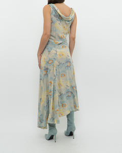 Vintage x Pure Silk Blue Floral Dress (S, M)