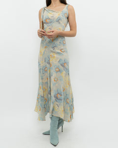 Vintage x Pure Silk Blue Floral Dress (S, M)