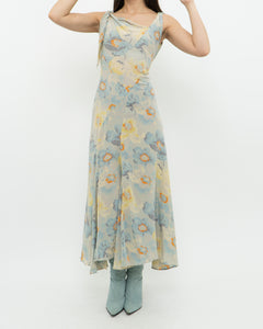 Vintage x Pure Silk Blue Floral Dress (S, M)