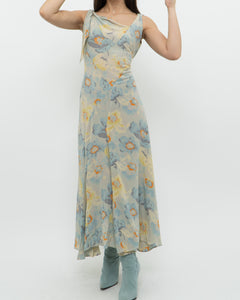 Vintage x Pure Silk Blue Floral Dress (S, M)