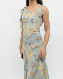 Vintage x Pure Silk Blue Floral Dress (S, M)