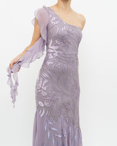 Vintage x Pure Silk Purple Beaded Dress (M)