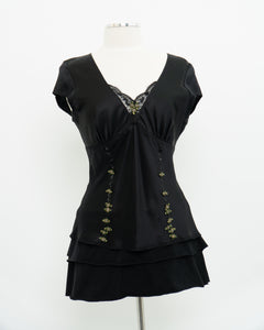 ESSENTIEL ANTWERP x Black Silk Embroidered Top (M)