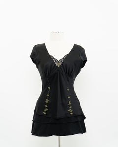 ESSENTIEL ANTWERP x Black Silk Embroidered Top (M)