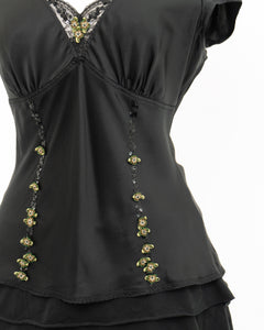 ESSENTIEL ANTWERP x Black Silk Embroidered Top (M)