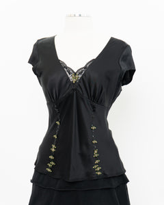 ESSENTIEL ANTWERP x Black Silk Embroidered Top (M)