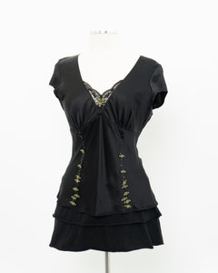 ESSENTIEL ANTWERP x Black Silk Embroidered Top (M)