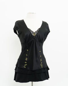 ESSENTIEL ANTWERP x Black Silk Embroidered Top (M)