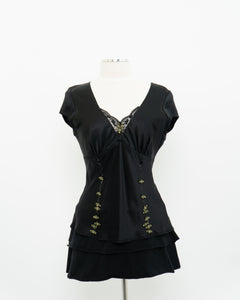 ESSENTIEL ANTWERP x Black Silk Embroidered Top (M)