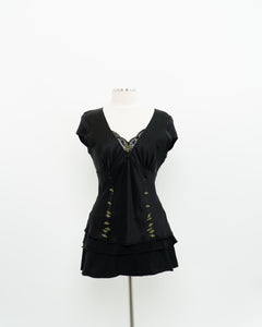 ESSENTIEL ANTWERP x Black Silk Embroidered Top (M)