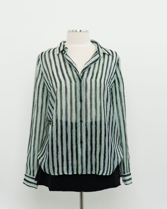 THEORY x Pure Silk Striped Button Up (L)