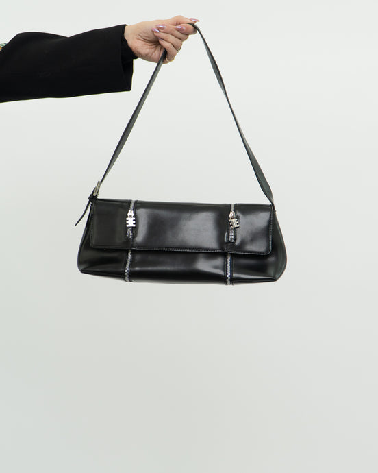 ARCADIA ITALY x Black Leather Zipper Bag