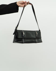 ARCADIA ITALY x Black Leather Zipper Bag