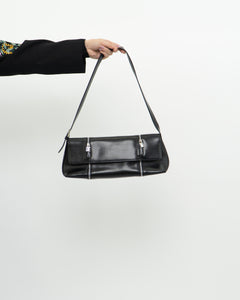 ARCADIA ITALY x Black Leather Zipper Bag