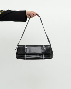 ARCADIA ITALY x Black Leather Zipper Bag