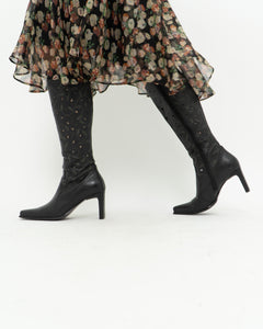 Vintage x Black Leather Floral Cutout Boots (6.5, 7)