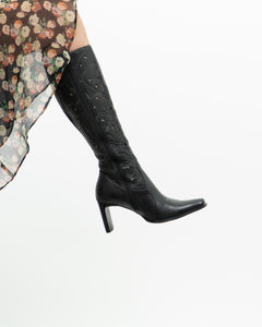 Vintage x Black Leather Floral Cutout Boots (6.5, 7)